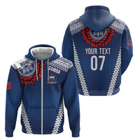 Manu Samoa Rugby Custom Navy Blue Zip Hoodie ʻIe Toga Pattern With Red Ula fala