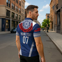 Manu Samoa Rugby Custom Navy Blue Zipper Polo Shirt ʻIe Toga Pattern With Red Ula fala