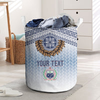 Manu Samoa Rugby Custom White Laundry Basket ʻIe Toga Pattern With Brown Ula fala
