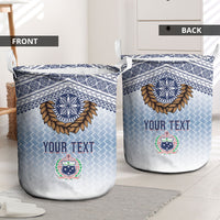 Manu Samoa Rugby Custom White Laundry Basket ʻIe Toga Pattern With Brown Ula fala