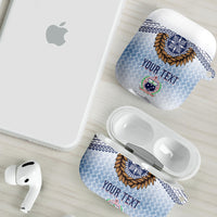 Manu Samoa Rugby Custom White AirPods Case ʻIe Toga Pattern With Brown Ula fala