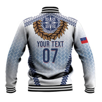 Manu Samoa Rugby Custom White Baseball Jacket ʻIe Toga Pattern With Brown Ula fala