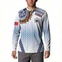 Manu Samoa Rugby Custom White Button Sweatshirt ʻIe Toga Pattern With Brown Ula fala