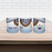 Manu Samoa Rugby Custom White Ceramic Mug ʻIe Toga Pattern With Brown Ula fala