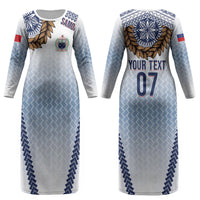 Manu Samoa Rugby Custom White Couples Matching Long Sleeve Bodycon Dress and Long Sleeve Button Shirt ʻIe Toga Pattern With Brown Ula fala