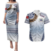 Manu Samoa Rugby Custom White Couples Matching Puletasi and Hawaiian Shirt ʻIe Toga Pattern With Brown Ula fala