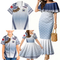 Manu Samoa Rugby Custom White Family Matching Mermaid Dress and Hawaiian Shirt ʻIe Toga Pattern With Brown Ula fala