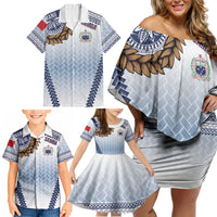 Manu Samoa Rugby Custom White Family Matching Off Shoulder Short Dress and Hawaiian Shirt ʻIe Toga Pattern With Brown Ula fala