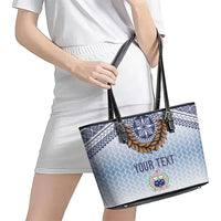 Manu Samoa Rugby Custom White Leather Tote Bag ʻIe Toga Pattern With Brown Ula fala