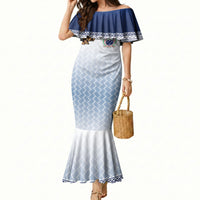 Manu Samoa Rugby Custom White Mermaid Dress ʻIe Toga Pattern With Brown Ula fala
