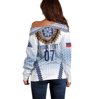 Manu Samoa Rugby Custom White Off Shoulder Sweater ʻIe Toga Pattern With Brown Ula fala