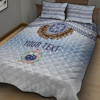 Manu Samoa Rugby Custom White Quilt Bed Set ʻIe Toga Pattern With Brown Ula fala