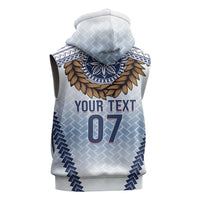Manu Samoa Rugby Custom White Sleeveless Zip Hoodie ʻIe Toga Pattern With Brown Ula fala LT7 - Polynesian Pride