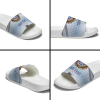 Manu Samoa Rugby Custom White Slide Sandals ʻIe Toga Pattern With Brown Ula fala