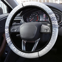 Manu Samoa Rugby White Steering Wheel Cover ʻIe Toga Pattern With Brown Ula fala