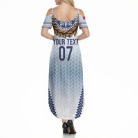 Manu Samoa Rugby Custom White Summer Maxi Dress ʻIe Toga Pattern With Brown Ula fala