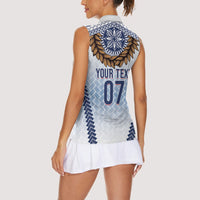 Manu Samoa Rugby Custom White Women Sleeveless Polo Shirt ʻIe Toga Pattern With Brown Ula fala