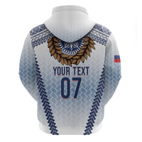 Manu Samoa Rugby Custom White Zip Hoodie ʻIe Toga Pattern With Brown Ula fala