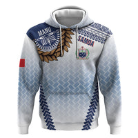 Manu Samoa Rugby Custom White Zip Hoodie ʻIe Toga Pattern With Brown Ula fala