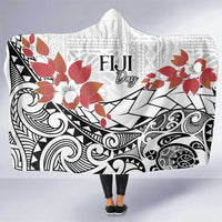 Bula Fiji Day Hooded Blanket Tagimaucia on Masi Pattern LT7 One Size White - Polynesian Pride