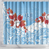 Bula Fiji Day Shower Curtain Tagimaucia on Masi Pattern - Turquoise