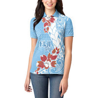 Bula Fiji Day Women Polo Shirt Tagimaucia on Masi Pattern - Turquoise