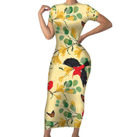 Aloha Hawaii Short Sleeve Bodycon Dress I'iwi on Mamane Pastel Cream LT7 Long Dress Light Yellow - Polynesian Pride