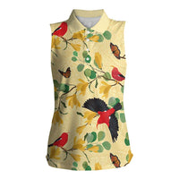 Aloha Hawaii Women Sleeveless Polo Shirt I'iwi on Mamane Pastel Cream LT7 Female Light Yellow - Polynesian Pride