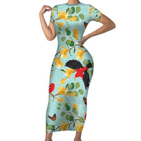 Aloha Hawaii Short Sleeve Bodycon Dress I'iwi on Mamane Pastel Turquoise LT7 Long Dress Turquoise - Polynesian Pride