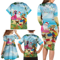 Have Yourself A Beachy Little Christmas Family Matching Long Sleeve Bodycon Dress and Hawaiian Shirt with Santa Chilling - Polynesian Pride
