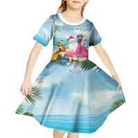 Have Yourself A Beachy Little Christmas Kid Short Sleeve Dress with Santa Chilling - Polynesian Pride