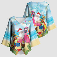 Have Yourself A Beachy Little Christmas Kimono Sleeve Blouse with Santa Chilling - Polynesian Pride