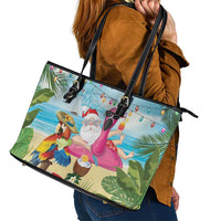 Have Yourself A Beachy Little Christmas Leather Tote Bag with Santa Chilling - Polynesian Pride