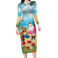Have Yourself A Beachy Little Christmas Long Sleeve Bodycon Dress with Santa Chilling - Polynesian Pride
