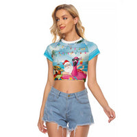 Have Yourself A Beachy Little Christmas Raglan Cropped T Shirt with Santa Chilling - Polynesian Pride