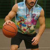 Have Yourself A Beachy Little Christmas Sleeveless Zip Hoodie with Santa Chilling LT7 - Polynesian Pride