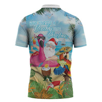 Have Yourself A Beachy Little Christmas Zipper Polo Shirt with Santa Chilling - Polynesian Pride