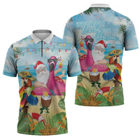 Have Yourself A Beachy Little Christmas Zipper Polo Shirt with Santa Chilling - Polynesian Pride