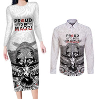 Aotearoa Personalized Couples Matching Long Sleeve Bodycon Dress and Long Sleeve Button Shirt Proud To Be Maori LT7 White - Polynesian Pride
