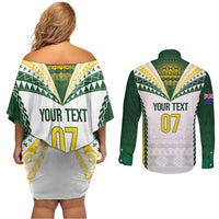 Cook Islands Rugby Custom Couples Matching Off Shoulder Short Dress and Long Sleeve Button Shirt Kuki's Aitu Champions - Polynesian Pride