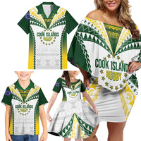 Cook Islands Rugby Custom Family Matching Off Shoulder Short Dress and Hawaiian Shirt Kuki's Aitu Champions - Polynesian Pride