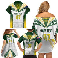 Cook Islands Rugby Custom Family Matching Off Shoulder Short Dress and Hawaiian Shirt Kuki's Aitu Champions - Polynesian Pride