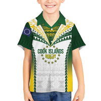Cook Islands Rugby Custom Family Matching Off Shoulder Short Dress and Hawaiian Shirt Kuki's Aitu Champions - Polynesian Pride