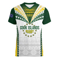 Cook Islands Rugby Custom Women V-Neck T-Shirt Kuki's Aitu Champions - Polynesian Pride