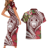 Aloha Hawaii Big Island Couples Matching Short Sleeve Bodycon Dress and Hawaiian Shirt Ohia Lehua Wahine
