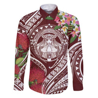 Aloha Hawaii Big Island Family Matching Long Sleeve Bodycon Dress and Hawaiian Shirt Ohia Lehua Wahine LT7 Dad's Shirt - Long Sleeve Red - Polynesian Pride