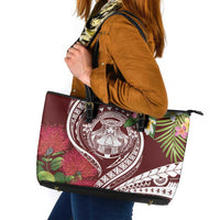 Aloha Hawaii Big Island Leather Tote Bag Ohia Lehua Wahine LT7 Red - Polynesian Pride