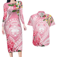 Aloha Hawaii Maui Couples Matching Long Sleeve Bodycon Dress and Hawaiian Shirt Goddess Lokelani Rose