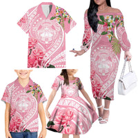 Aloha Hawaii Maui Family Matching Off The Shoulder Long Sleeve Dress and Hawaiian Shirt Goddess Lokelani Rose