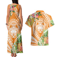 Aloha Hawaii Lanai Couples Matching Tank Maxi Dress and Hawaiian Shirt Frangipani Mix Pineapple